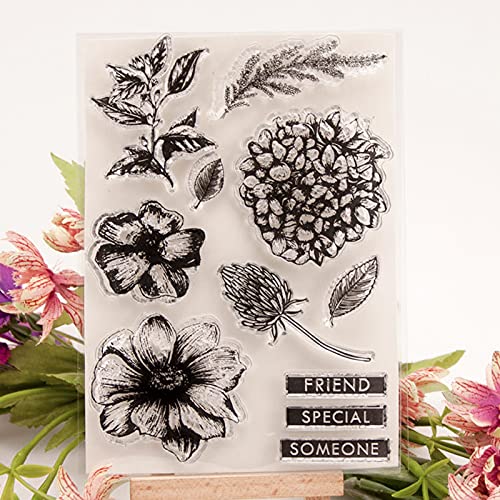 Cyrank Klare Gummistempel, Dahlienblumen und Blätter Muster Klare Stempel mit Stanzformen-Set für die Kartenherstellung, Dekoration, Scrapbooking, Album, DIY-Handwerk von Cyrank