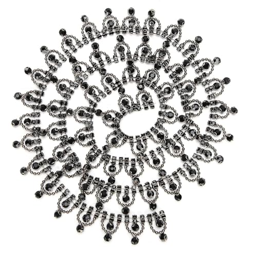 Cyrank Schwarzes Band Strass,1 Yard Quaste Fringe Trimming,Strass Perlen Band,Strass Trim Für Das Nähen Künstliche Edelstein Stein Perlen Sew on Applique Chain Embellishment DIY Nähen Zubehör von Cyrank