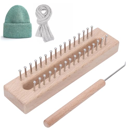 Cyrank Strickmaschine,Strickstuhl-Set,Strickring,Knitting Machine,Rechteckiges Strickbrett 32 Stifte mit gehäkelten Holzwebstühlen für Kinder Anfänger Herstellung von Schals Pullovern Schals Mützen von Cyrank