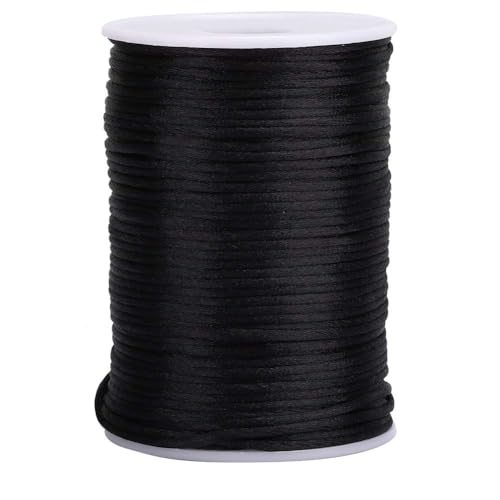 Nylon-Satinkordel 2,5 mm, Nylon-Perlenschnur, Halskettenkordel, chinesische Knotenkordel für Freundschaftsarmbänder, Halsketten, Schmuckherstellung, 100 Yards(Schwarz) von Cyrank