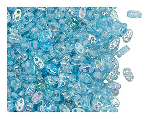 20 g Ovale Glasperlen flach 5x3x2,5 mm, 2 Bohrungen, Aquamarin Blau AB, Tschechisches Glas von Czech Glass