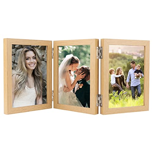 Czemo Holz Bilderrahmen für 3 Fotos faltbar Bilderrahmen Collage,Doppelt Collage Fotorahmen Portraitrahmen Rahmen Frame für den Schreibtisch oder Familie Hochzeit Geschenke von Czemo