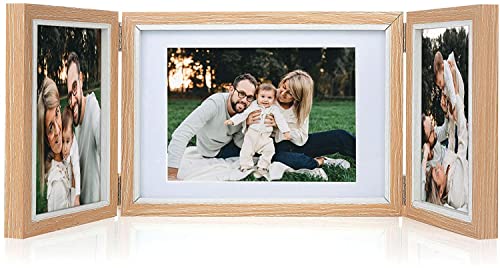 Czemo faltbar Bilderrahmen für 3 Fotos Holz Fotorahmen Collage, Fotorahmen Portraitrahmen Rahmen Frame für den Schreibtisch oder den Tisch (Helle Farbe, 2x10x15 cm + 1x13x18 cm) von Czemo