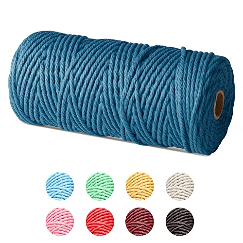 Czyan Makramee Garn 3mm x 100m Baumwollgarn Kordel Natur Baumwollkordel für Makramee DIY Handwerk Basteln Wand Aufhängung Pflanze Aufhänger Weben Dekoration (Blau) von Czyan