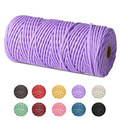 Czyan Makramee Garn 3mm x 100m Baumwollgarn Kordel Natur Baumwollkordel für Makramee DIY Handwerk Basteln Wand Aufhängung Pflanze Aufhänger Weben Dekoration (Violett) von Czyan