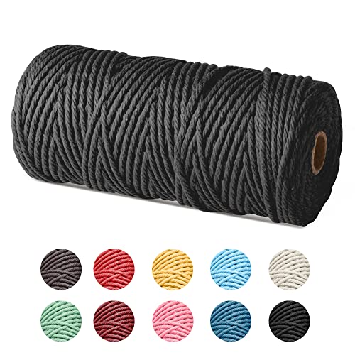 Czyan Makramee Garn 3mm x 100m Baumwollgarn Kordel Natur Baumwollkordel für Makramee DIY Handwerk Basteln Wand Aufhängung Pflanze Aufhänger Weben Dekoration (Schwarz) von Czyan