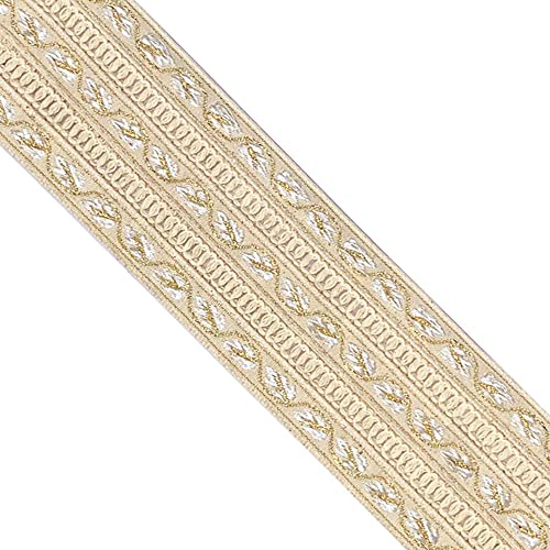 Designer's Shop JL 490AA Jacquardband mit Blattmuster, 54 mm x 2,7 m, DIY zum Nähen, Basteln (Weiß/Elfenbein) von D DESIGNER'S SHOP