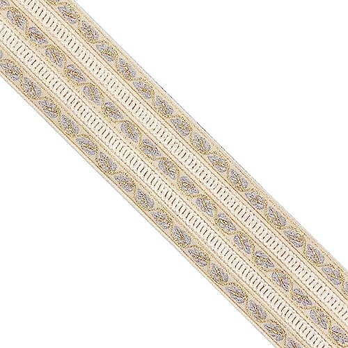 Designer's Shop JL 492 Jacquardband mit Blattmuster, 54 mm x 2,7 m, DIY zum Nähen, Basteln, JL 492 (Silber/Elfenbein) von D DESIGNER'S SHOP