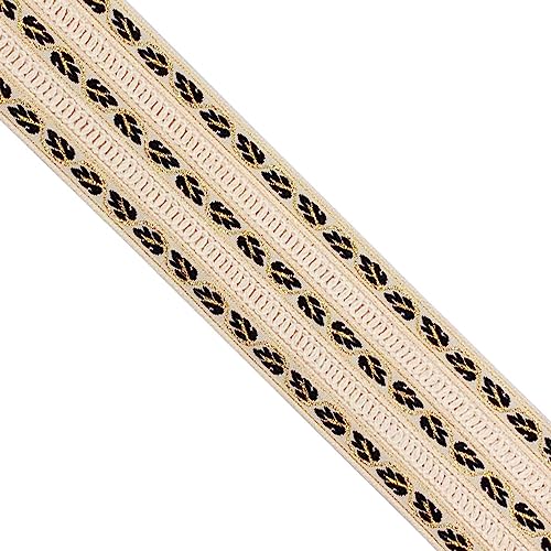 Designer's Shop JL 493 Jacquardband mit Blattmuster, 54 mm x 2,7 m, DIY zum Nähen, Basteln, JL 493 (Schwarz/Elfenbein) von D DESIGNER'S SHOP