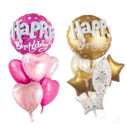 Rosa Happy Birthday Luftballons und Gold Happy Birthday Mylar Ballons Set von D Dywarm