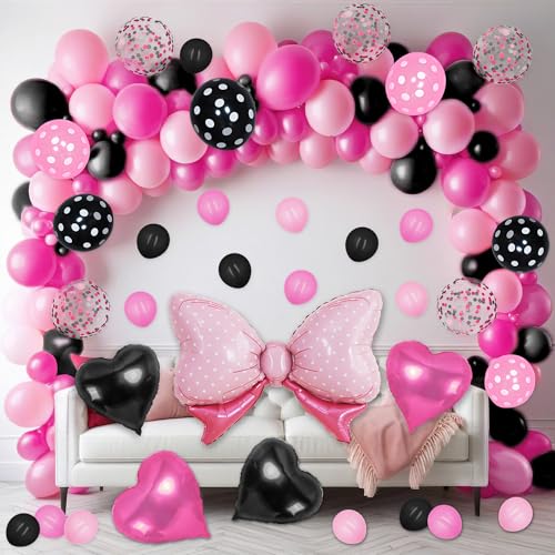 113 PCS Mini Mouse Balloon Garland Arch Kit, Pink Balloon Arch Kit with Bow Heart Foil Balloon, Rose Red Black Pink Confetti Balloons Polka Dot Balloons for Pink Mouse Birthday Decorations von D-Fokes