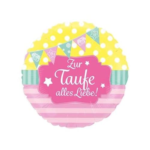 D & M Folienballon Zur Taufe Alles Liebe, Mädchen rosa pink gelb, ca. 60 cm von DM