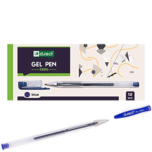 D.RECT Gelschreiber 0,3 mm - Gel Pen 12 Stück mit Ergonomischer Griff, Dünne Schreiblinie - Gelkugelschreiber, Kugelschreiber mit Gelmine - Gelschreiber Blau von D.RECT