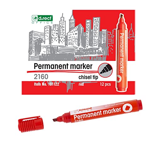 D.RECT - 2160 CT Permanentmarker | Wasserfest und Schnell-Trocknend | für Viele Oberflächen | Sichere Tinte | Rot - 12 Stück von D.RECT