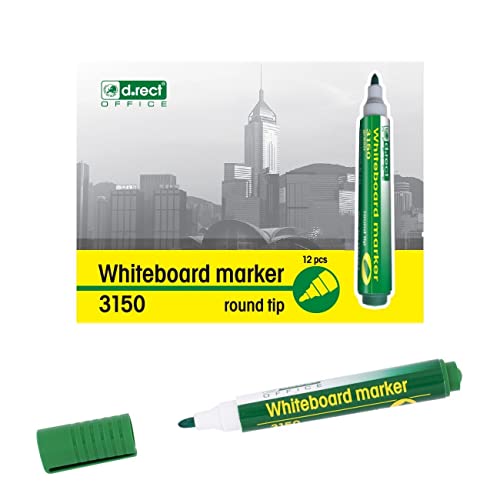 D.RECT 3150 Whiteboard Marker für Whiteboards und Flipcharts, abwischbar Glasboard Marker Rundspitze 12 Stück Grün von D.RECT