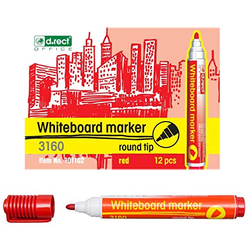 D.RECT 3160 Whiteboard Marker für Whiteboards und Flipcharts, abwischbar Glasboard Marker Rundspitze Blau x 12 Stück von D.RECT