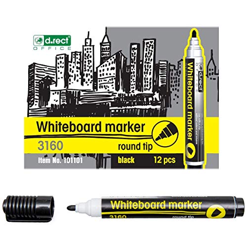 D.RECT 3160 Whiteboard Marker für Whiteboards und Flipcharts, abwischbar Glasboard Marker Rundspitze Grün x 12 Stück von D.RECT