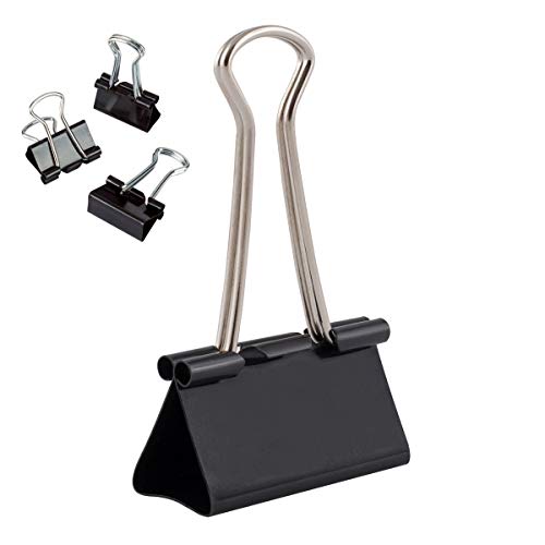 D.RECT Metal Foldbackklammern - Foldback Klammern Verpackung 12 Stück 41mm - Vielzweckklammern, Metall Binder Clips für: Notizen, Briefpapier - Büroklammern Gross, Schwarz von D.RECT