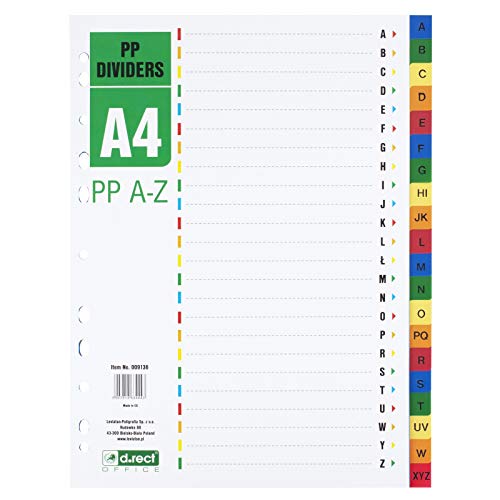 D.RECT A4 Mehrfarbige Trennblätter aus Polypropylen mit 11 Löchern und 10 Trennblättern für Ordner-Organisation im Büro von D.RECT