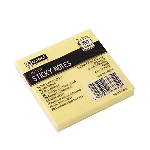 D.RECT Haftnotizen 76x76mm Sticky Notes selbstklebende Haftnotizzettel für Büro Haus 100 Blatt gelb von D.RECT