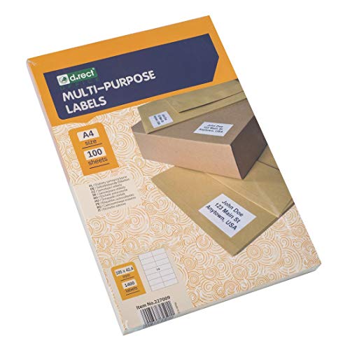 D.RECT Klebeetiketten Universal-Etiketten (105x42.4mm auf DIN A4) bedruckbar selbstklebend 100 Blatt/Packung 14 Etiketten/Blatt 1400 Stücke weiß von D.RECT