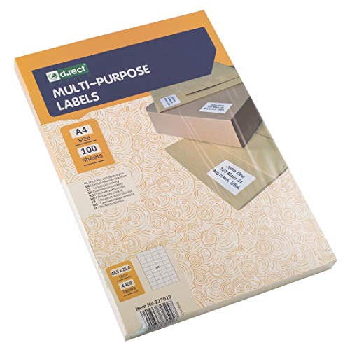 D.RECT Klebeetiketten Universal-Etiketten (48.5x25.4mm auf DIN A4) bedruckbar selbstklebend 100 Blatt/Packung 44 Etiketten/Blatt 4400 Stücke weiß von D.RECT