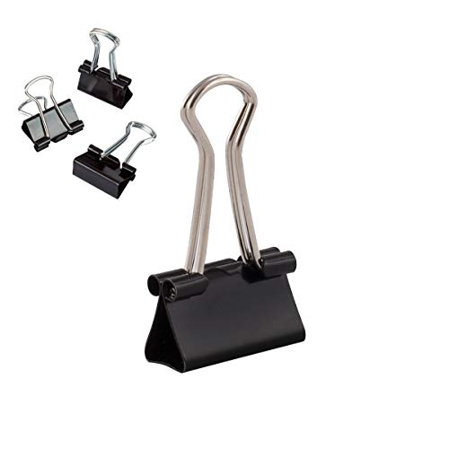 D.RECT Metal Foldbackklammern - Foldback Klammern Verpackung 12 Stück 19mm - Vielzweckklammern, Metall Binder Clips für: Notizen, Briefpapier - Büroklammern Gross, Schwarz von D.RECT