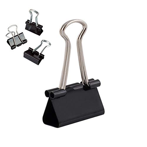 D.RECT Metal Foldbackklammern - Foldback Klammern Verpackung 12 Stück 25mm - Vielzweckklammern, Metall Binder Clips für: Notizen, Briefpapier - Büroklammern Gross, Schwarz von D.RECT