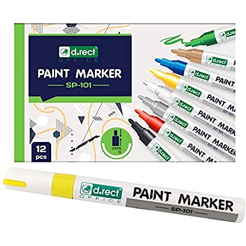 D.RECT SP-101 Marker Stifte, Wasserfest für Steine Bemalen, Acrylfarben Stifte Keramik Glas Porzellan Metall Kunststoff Holz Leinwand (Medium Spitze) 12 Stück Gelb von D.RECT