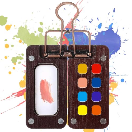 1 Stück Mini Palette,Aquarell Palette,Tragbare Skizzenbuch Palette Mit 8 Fächern Und 1 Clip,Mini Aquarellkasten Travel Set,Farbtablett,Mini Holzpalettenbox Für Aquarell Gouache Acrylfarbe von DAAIZIII