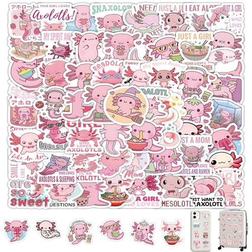 100 Stück Niedlich Axolotl Aufkleber,Axolotl,Süß Axolotl Sticker Set,Niedliche Aufkleber Für Kinder Axolotl-Fans, Axolotl Spielzeug,Axolotl Plüschtier,Für Laptop Koffer Helm Notizbuch Auto Motorräder von DAAIZIII