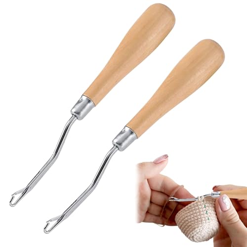 2 Stück Knüpfnadel,Häkelnadel,Knüpfhaken,Häkelnadel,Haarverlängerung Häkelnadel Set,Strickhaken-Set Holz,Häkelnadel-Set,Häkelnadel Stricken Häkeln,Ergonomischer Griff Häkelnadel-Set für Anfänger von DAAIZIII