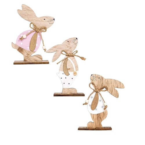 Osterdeko Holz Hase Aufsteller Ostern Hase Osterhasen Figuren Holz Osterdekoration für Draußen Tischdekoration Garten (B-WH1+Red+WH2, One Size) von DABASHAN