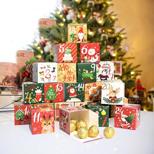 24pcs Adventskalender zum Befüllen Weihnachts Adventskalender Bonbonschachteln Weihnachtskalender Geschenk Papiertüten Groß zum Selber Befüllen für Kinder Junge und Männer (Second) von DACONGMING