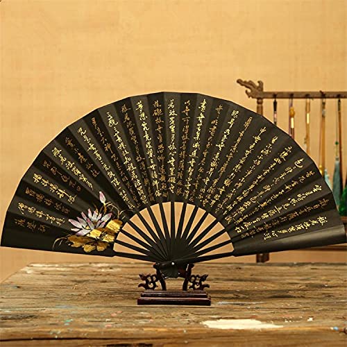DACUDA Faltfächer Großer Faltfächer aus Bambus im chinesischen Stil, 10 Zoll, handbemalt, schwarz, Retro, für Hochzeitsdekoration (12,99 in 5) von DACUDA