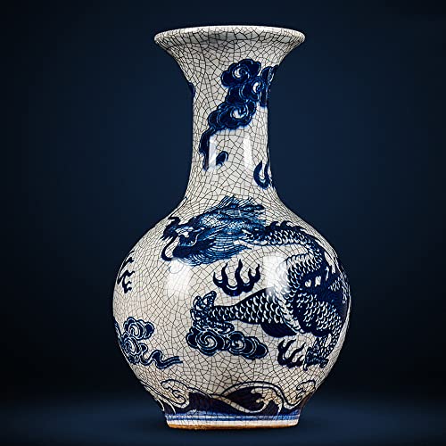 DACUDA Handbemalte Chinoiserie-Keramik, eisrissige Porzellanvasen, antike kaiserliche Brennöfen, blau-weiße chinesische Porzellanvase für den Heimgebrauch, kostenloses Basis- un von DACUDA