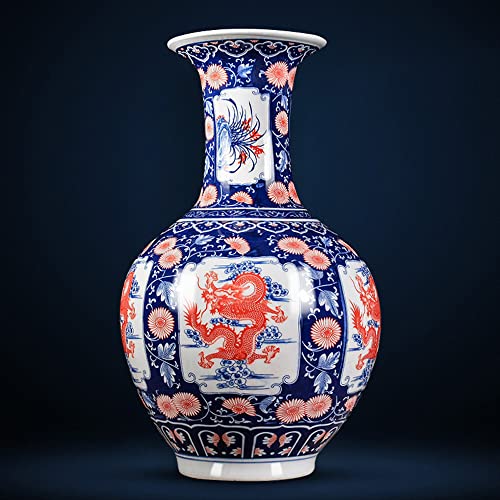 DACUDA Handbemalte Chinoiserie-Keramik, eisrissige Porzellanvasen, antike kaiserliche Brennöfen, blau-weiße chinesische Porzellanvase für den Heimgebrauch, kostenloses Basis- un von DACUDA