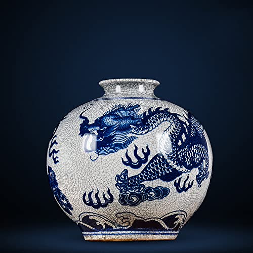 DACUDA Handbemalte Chinoiserie-Keramik, eisrissige Porzellanvasen, antike kaiserliche Brennöfen, blau-weiße chinesische Porzellanvase für den Heimgebrauch, kostenloses Basis- un von DACUDA