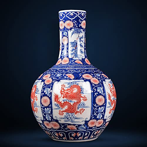 DACUDA Handbemalte Chinoiserie-Keramik, eisrissige Porzellanvasen, antike kaiserliche Brennöfen, blau-weiße chinesische Porzellanvase für den Heimgebrauch, kostenloses Basis- un von DACUDA