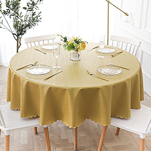 DACUDA Runde PVC-Tischdecke, abwischbar, wasserdicht, ölbeständig, hitzebeständig, strapazierfähige Tischdecke für Zuhause, Picknick, draußen und drinnen (Gold, Durchmesser 340 cm) von DACUDA