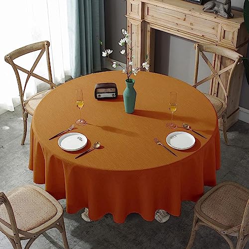 DACUDA Runde Tischdecke, strapazierfähige Tischdecke aus Baumwollleinen, knitterfreie Tischdecke als Tischdekoration für Küche und Esszimmer (Orange 220 cm) von DACUDA