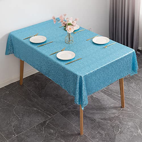 DACUDA Runde Tischdecke mit Pailletten, schwarz, 120 x 180 cm, Polyester-Tischdecke mit quadratischer Tischdecke für Esstische drinnen und draußen (Hellblau, 60 x 60 cm) von DACUDA