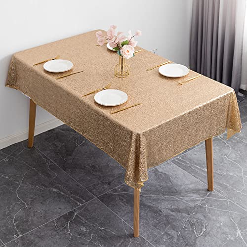 DACUDA Runde Tischdecke mit Pailletten, schwarz, 120 x 180 cm, Polyester-Tischdecke mit quadratischer Tischdecke für Esstische drinnen und draußen (Hellbraun, 120 x 150 cm) von DACUDA