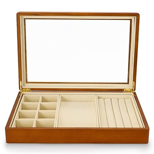 DACUDA Schmuckschatulle, Organizer, Massivholz, Wenwan Schmuckaufbewahrungsbox, transparent, für Ringe, Halsketten, Ohrringe, Ringe, Schmuck, Schmuckdisplaybox (A) von DACUDA