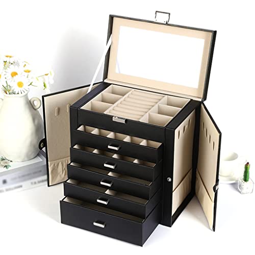 DACUDA Schmuckschatulle, Organizer, Schmuckschatulle, PU, Prinzessinnen-Schmuck, fünflagige Aufbewahrungsbox, Schmuckschatulle, Schmuck-Organizer (B, 27 x 16 x 28 cm) von DACUDA