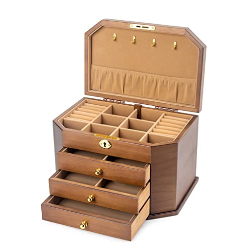 DACUDA Schmuckschatulle-Organizer, Aufbewahrungsbox für Schmuck aus Massivholz mit Schloss, Schmuckschatulle für Ohrringe und Halsketten, große Kapazität, einfache Retro-Holzsch von DACUDA