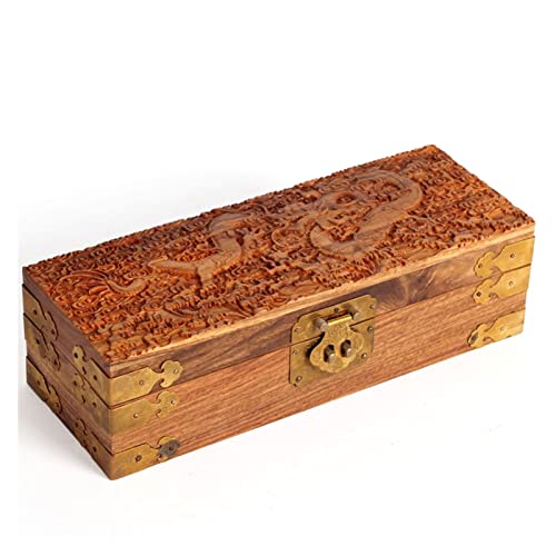 DACUDA Schmuckschatulle aus Holz im Vintage-Stil mit geschnitztem Drachenmotiv, Aufbewahrungsbox aus Massivholz (Code L) von DACUDA