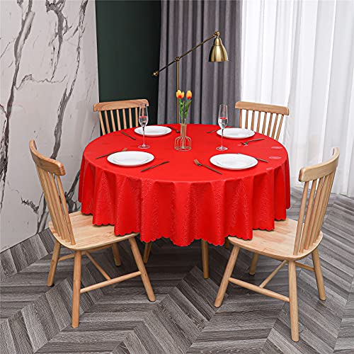 DACUDA Tischdecke aus PVC, abwischbar, runde Tischdecke, wasserdicht, ölbeständig, strapazierfähig, Tischdecke für Zuhause, Party, Picknick, draußen, drinnen (rot, Durchmesser 220 cm) von DACUDA