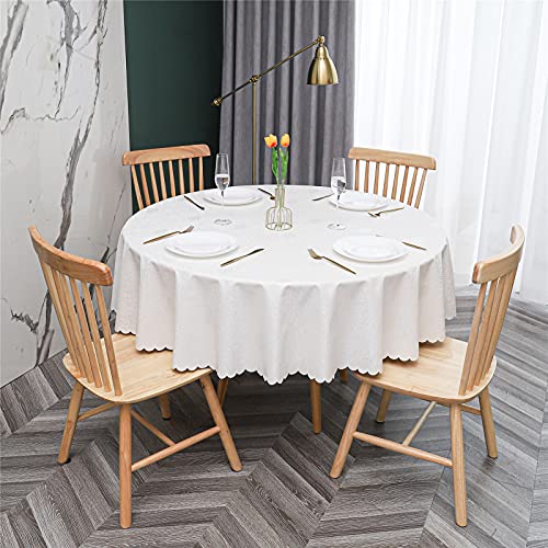 DACUDA Tischdecke aus PVC, abwischbar, runde Tischdecke, wasserdicht, ölbeständig, strapazierfähig, Tischdecke für Zuhause, Party, Picknick, draußen, drinnen (weiß, Durchmesser 120 cm) von DACUDA