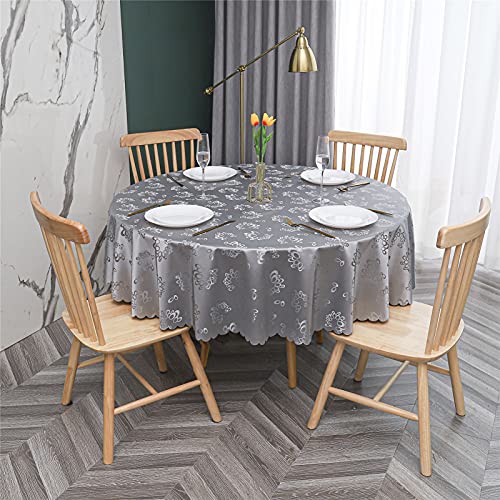 Runde Tischdecke aus PVC, abwischbare Tischdecke, wasserdicht, ölbeständig, knitterfrei, strapazierfähig, für Zuhause, Party, Picknick, draußen oder drinnen. (Silber, Dur von DACUDA